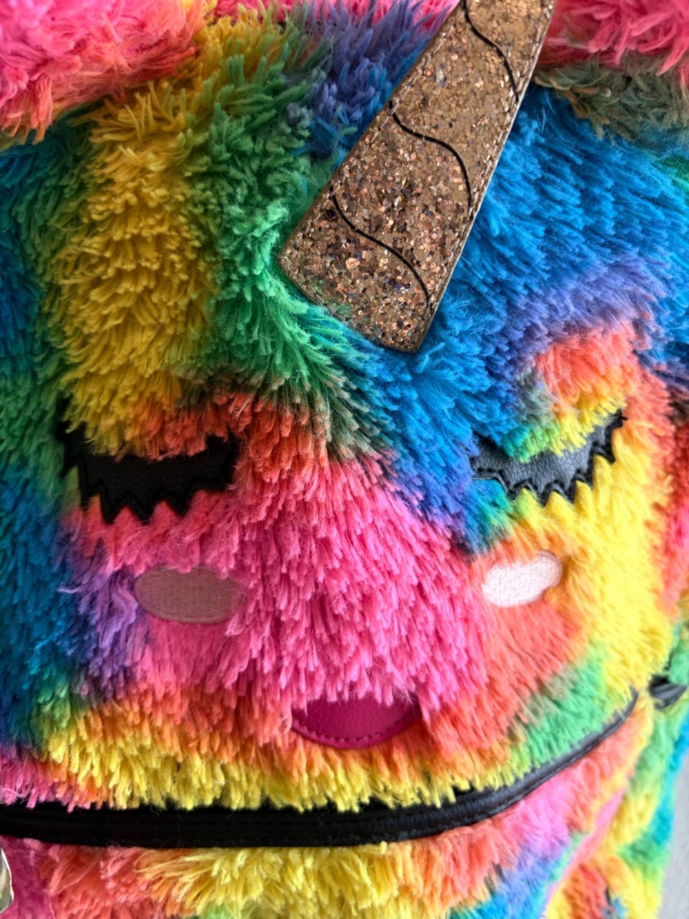 Betsey Johnson Unicorn Rainbow Faux Fur Backpack Rare 15” X 15” - Picture 5 of 11